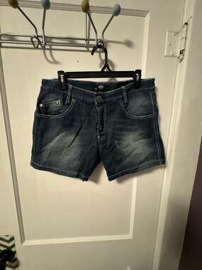 ES Collection Born in Barcelona Button-Fly Distressed Denim Shorts
